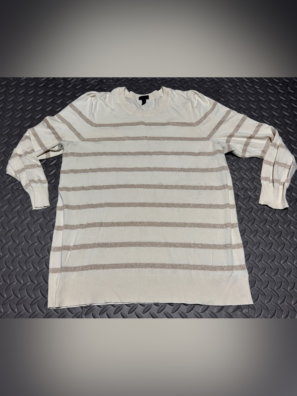 Torrid Cream Striped Short Sleeve Knit Tee with Metallic Stripes